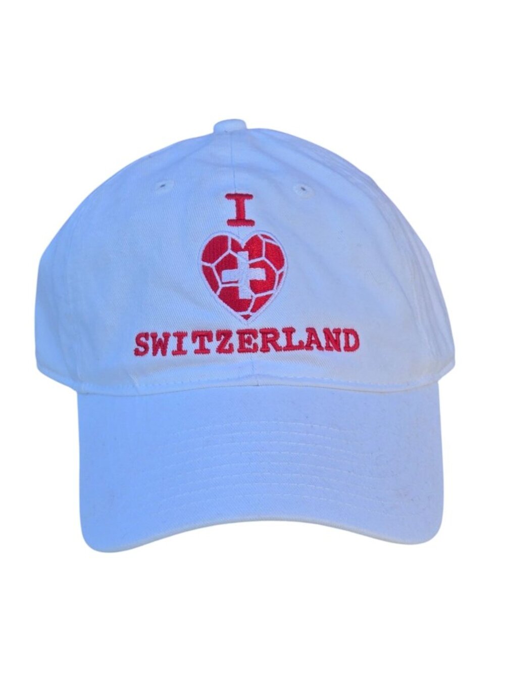 I Love Switzerland White Baseball Cap Adjustable Strap Red Embroidery